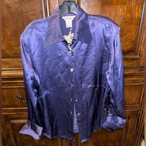 Vintage Paolo Santini Purple Satin Snow Tigers Blouse NWT Size 12